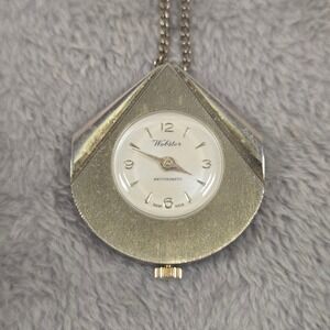 Vintage Webster Swiss Made Antimagnetic Pendant Watch Silver Tone Necklace Parts